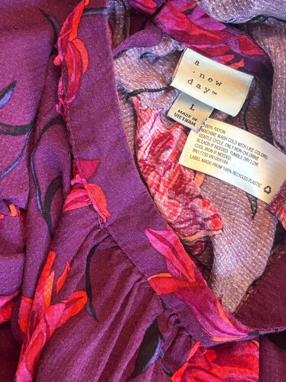 a new day Purple Tiered Maxi Dress with Pink Floral Print and Pockets - Picture 5 of 5